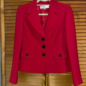 Tahari ASL Petite Red Blazer and Black Skirt